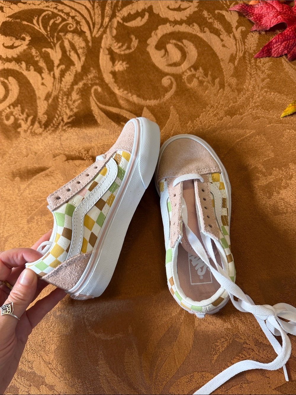 Vans Kids Low Top Checkerboard Sneakers in Pink, Green & Yellow